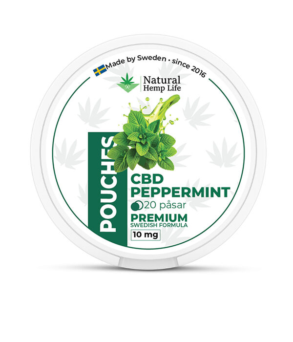Rundt dåselåg til CBD Pouches med pebermynte-illustration og grønt design