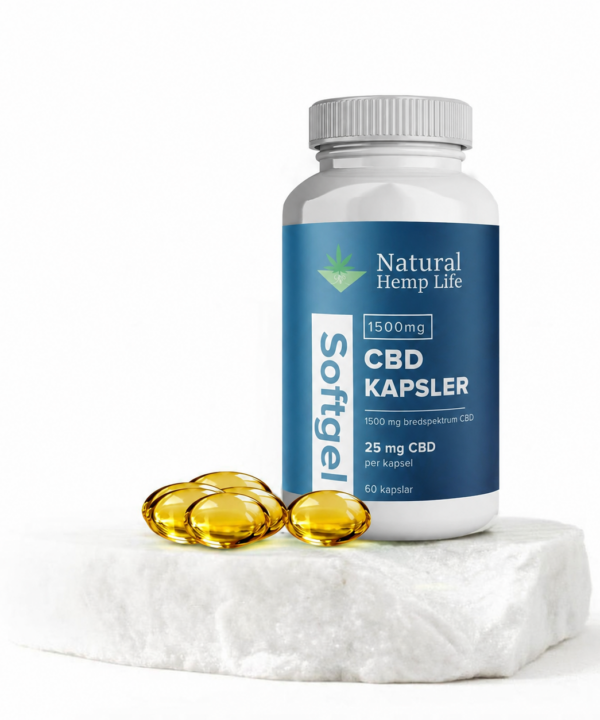 Hvid dåse med blå etiket – CBD Kapsler Softgel 1500 mg fra Natural Hemp Life