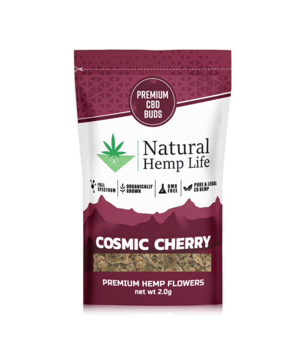 Cosmic Cherry Premium CBD Buds – pose med 2.0g håndtrimmede CBD-hampeblomster fra Natural Hemp Life