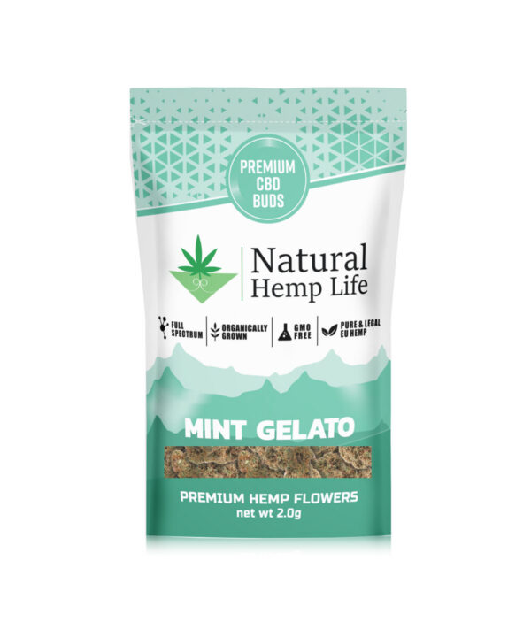 Mint Gelato Premium CBD Buds – pose med 2.0g håndtrimmede CBD-hampeblomster fra Natural Hemp Life